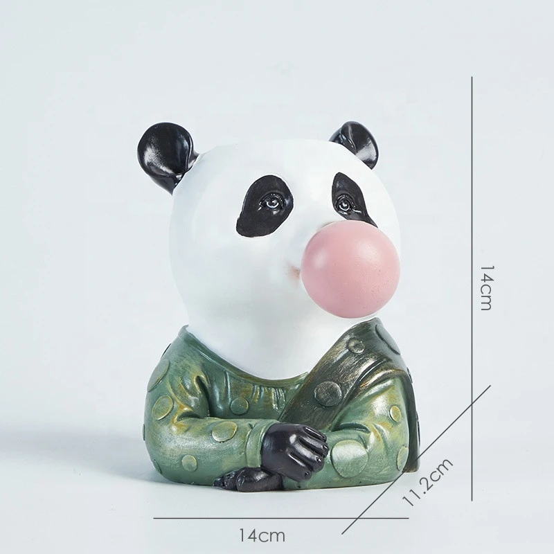 Animal Head Resin Succulent Vase Flower Pot Hand Painting Panda Blowing Bubbles Animal Bust Figure Vase for Living Room