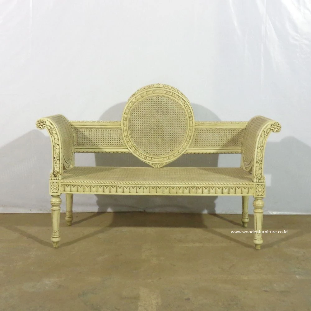 Antique Reproduction Rattan Sofa Classic Bench French Style Chair Cane European Style Home Furniture