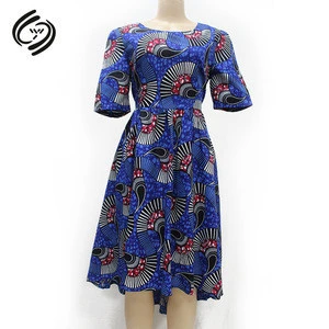 Apparel Custom Made Dresses Wholesale Clothing Factory Blue Short Sleeve Dress Flower Print African Womens Dresses