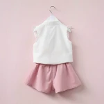 B21293A Little girl Flower Embroidered short sleeved shirt Shorts 2 piece clothing Sets