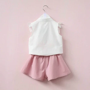 B21293A Little girl Flower Embroidered short sleeved shirt Shorts 2 piece clothing Sets
