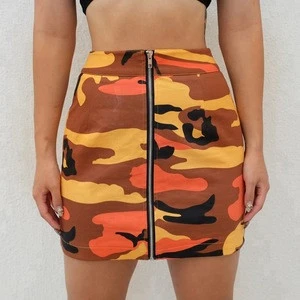 B34024A 2018 winter new camo color digital print sexy front zipper skirt