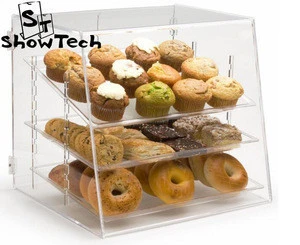 bakeshop clear acrylic bakery display for bread/ cookies/ donuts bakery display showcase