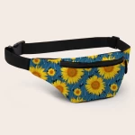 Best Selling Blue Belt Bag Blue Leaf Sunflower Custom Pattern Print Positioning Waist Bag