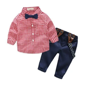 Best Selling Cheap Suspender Suits T-shirt+ Bib Pants Overalls Outfit Children Clothes 2pcs With Bow Tie