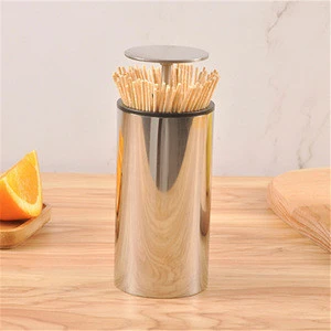 Best selling new creative 304 stainless steel push-type round toothpick holder