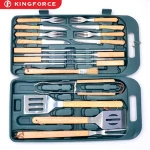 Best stainless steel bbq accessory tool with wood handle in plastic case KF410022S