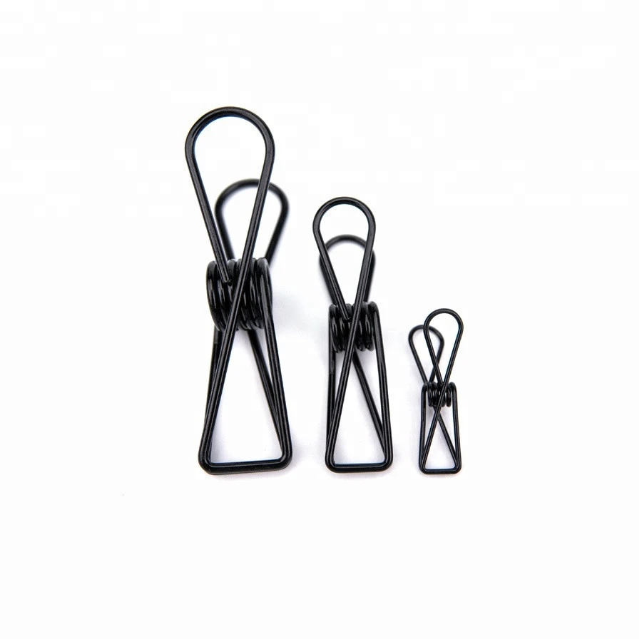 Black Stainless Steel Clothespins Hollow Binder Fish Clip Metal Clothes Pegs Clip in
