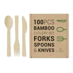 BM100 100pcs/box bamboo eco-friendly compostable cutlery sets, family reusable tableware- knife fork spoon