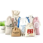 Boutique high quality Drawstring canvas bags Custom Logo Printed Linen Cotton canvas bags Canvas drawstring gift bag