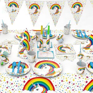 Cartoon set unicorn birthday party decoration children napkin cup party supplies