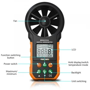CE RoHS Multi-functions Digital Anemometer MS6252A Air Flow Tester wind speed measurement meter
