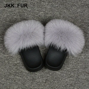 Cheap Price 100% Fox Fur Slippers Soft Sandals Fashion Children Fur Slides For Kids