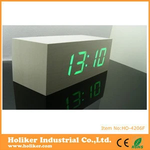 Cheap wood material led clock with time and temperature display