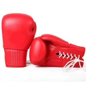 China Factory Direct Sale Professional Kids Gift Red Lace Up Cowhide Leather Boxing Gloves