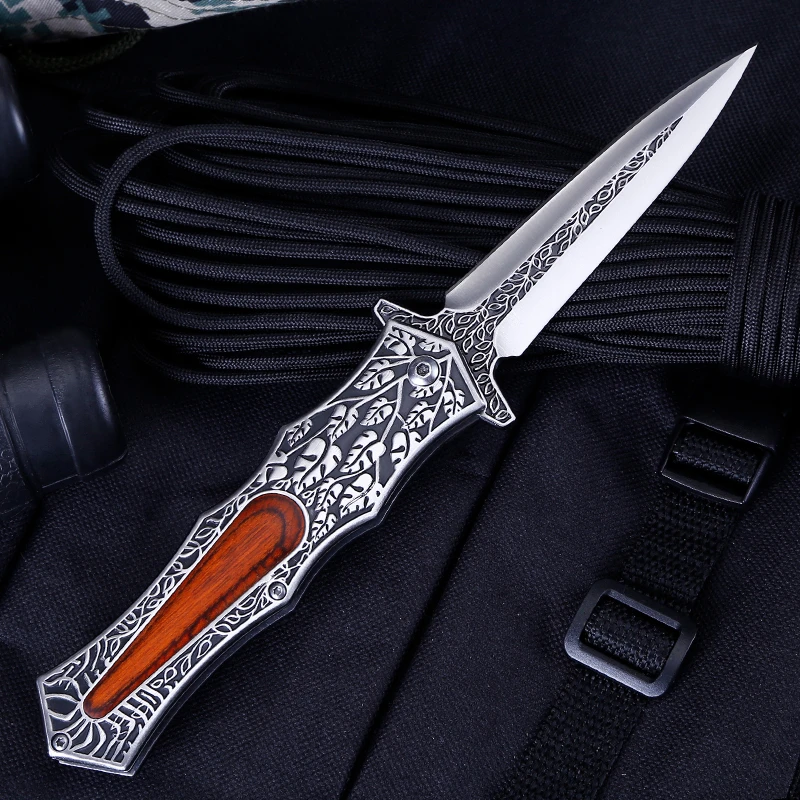 Classical design oem steel with wood handle hunting survival folding knife