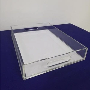 Clear Acrylic Tray Breakfast Tea Coffee Table Serving Trays with Handles and Flyer Insert