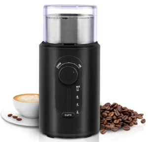 Coffee Grinder, 200W Electric Spice Grinder for Dry Spices Nuts Seeds with Grind Size and Cup Selection, 304 SS Blade