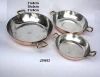 Copper Frying Pan with pewter lining and brass handles polished