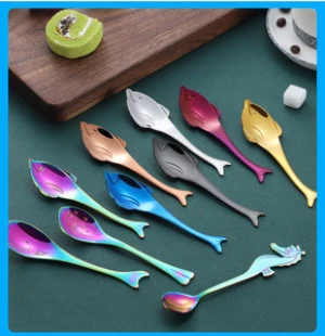 Creative Spoon Ice Cream Teaspoon Shark Sea horse Dolphin Stainless Steel Coffee Spoon