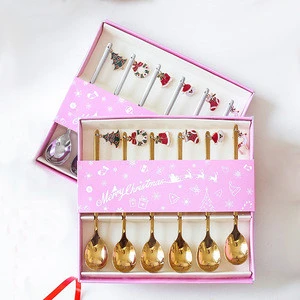 Custom Christmas Gift Cute Souvenir Mixing Stainless Steel Tea Coffee Gold Spoon Set