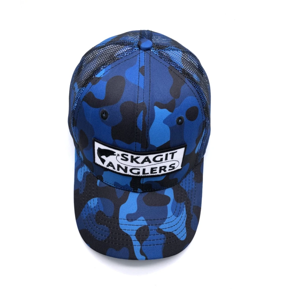custom embroidery patch sublimation camouflage 6 panel mesh trucker hat cap
