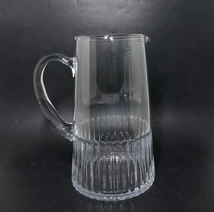 custom hand blown embossed clear glass water jug set with handle