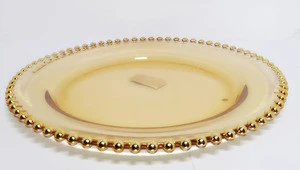 custom handmade clear colored flat glass plate dishes with gold rim