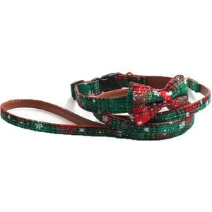 Custom logo luxury adjustable Snowflake pet traction rope christmas bow dog lead collar set