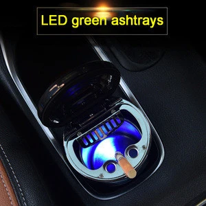 Custom logo portable mini cheap LED light black car ashtray with compass