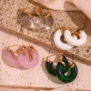 Customize Retro Geometric C Shaped Acrylic Hoop Earrings Elegant Luxury 18K Gold Plated Stainless Steel Ear Clip Resin Earrings