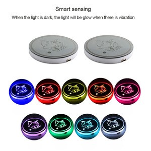 Customized Logo 7 Colors Changing USB Charging Cup Pad Coaster Insert LED Mat Interior Atmosphere Lamps LED Car Cup Holder