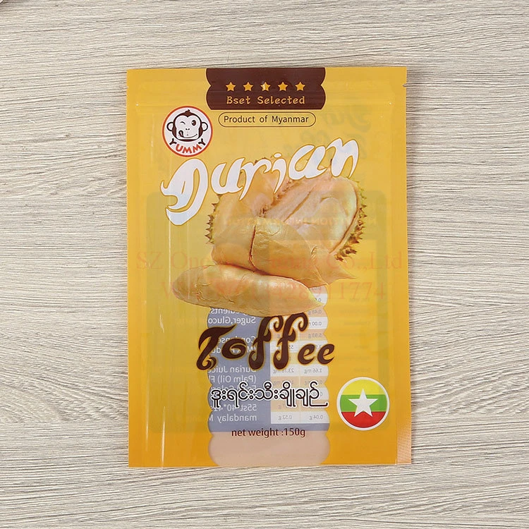 customized printed 150g flat zipper packaging bag for dried fruit coconut durian banana mango food packing