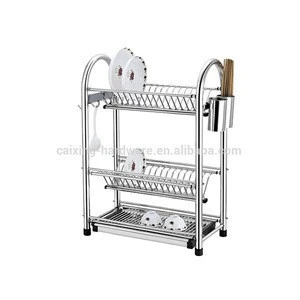 Dish Drying Rack 3-Tier Plate Holder Kitchen Storage with Drainboard and Cutlery Cup