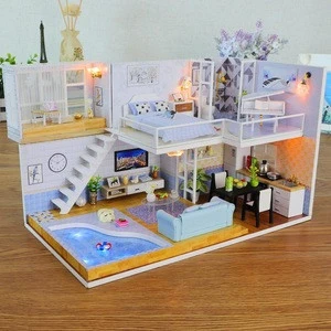 DIY Miniature Dollhouse Kit Assembled Wooden Cabin Doll House Furniture Toys For Children Christmas Birthday Gift Casa M016-2