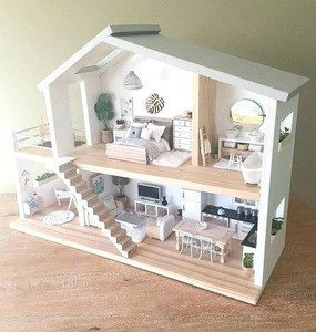 doll house modern wooden educational with furniture accessories kids dollhouse play set pretend play wholesale for girls