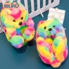 Drop shipping Cheap Woman Kid Bedroom Soft Fluffy teddy Bear Shoes Plush Teddy Bear Slippers