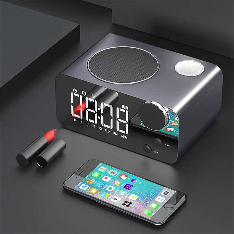 DY93 LED Time Display Snooze Alarm Clock Column Subwoofer Stereo Music Player TF FM Radio Wireless Speaker