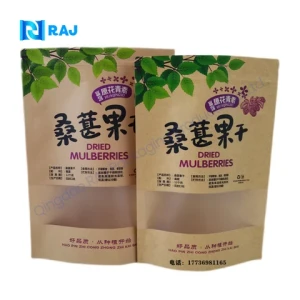 Eco-Friendly Stand-Up Pouches for Snacks Biodegradable bag Windows Kraft Paper Doypack Zipper Peel Seal Mylar Foil