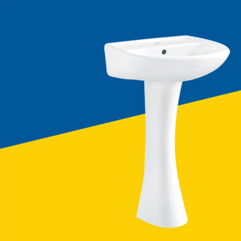 Economic Ceramic washbasin stand bathrooms round ceramic one piece pedestal basin