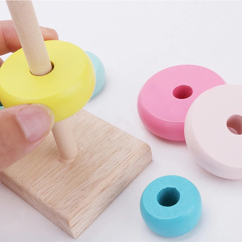 Educational Wooden Toys Baby wooden Macaron Stacking Rings Blocks Kid Educational Toy