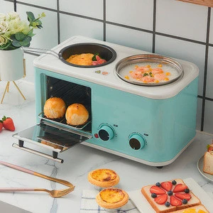 Electric 3 in 1 Breakfast Maker Mini Bread Toaster Baking Oven, Fry Pan, Egg Boiler