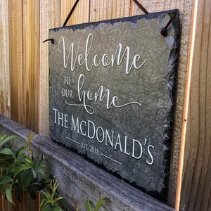 Excellent quality top selling Beautifully Handcrafted  Slate Home Welcome Plaque House Welcome Sign with mounting hardware