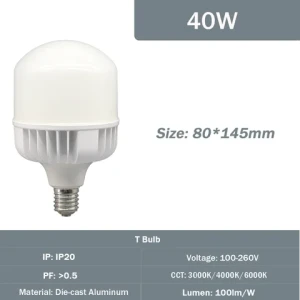 Factory New LED T Bulb Super Brightness T80 40W IC Driver 4000LM IP20 E27 Die-cast Aluminum Light for Office Warehouse Lighting