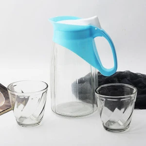 Family Drinkware Handblown Clear Glass Dinner Drinking Water Jug Picher Set With Handle