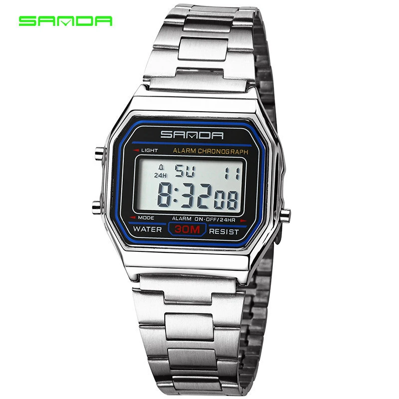 G style Sports Watches Men Digital Clock Waterproof Sanda Brand Luxury Square Women Fashion Stainless Steel Led Watch 2018 Hot