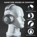 Gaming Headset USB Wired Gaming Headphones Surround Sound with Noise Canceling Microphone and RGB Light Compatible with PC