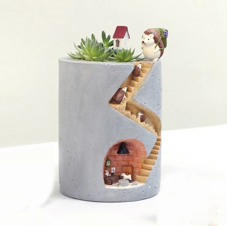 Garden creative resin succulent flower pot the home of hedgehog planter flower pot mini