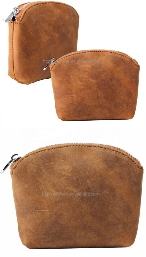 genuine leather wallet  Women and Men Small Leather Casual Zip Coin Purse