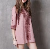 Geometric Embroidery Cotton Linen Womens Bloluse Half Sleeve Ethnic Clothing Boho Tops Ladies STb-0965